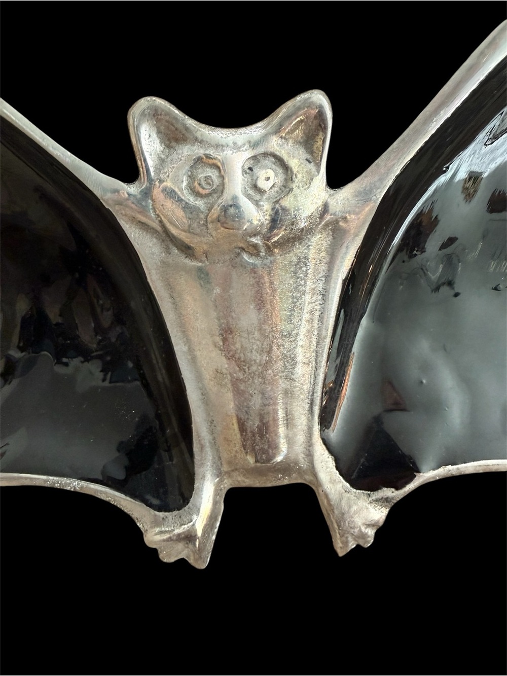 Antique Pewter Silver Halloween Serving Tray Bat from Witch’s Estate Sale